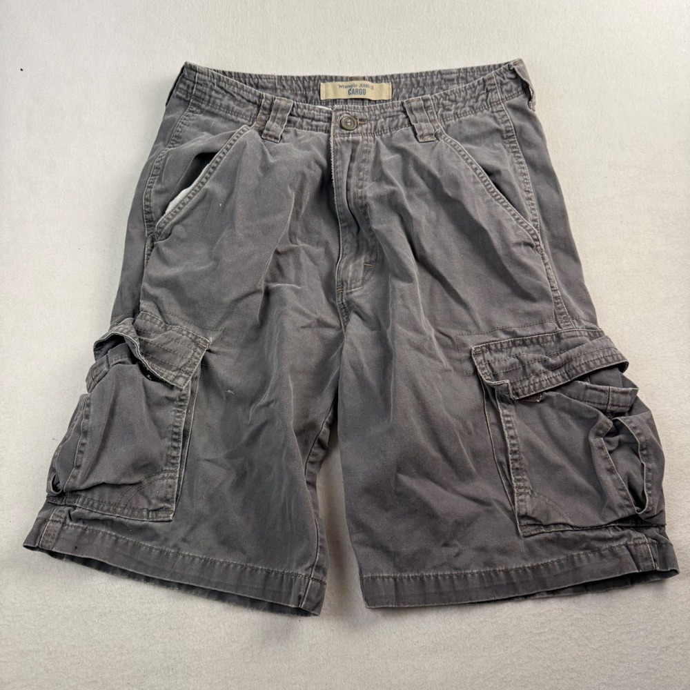 Wrangler Jeans Co Mens Charcoal Gray Cotton Cargo Shorts Size 29 Relaxed Fit 10"